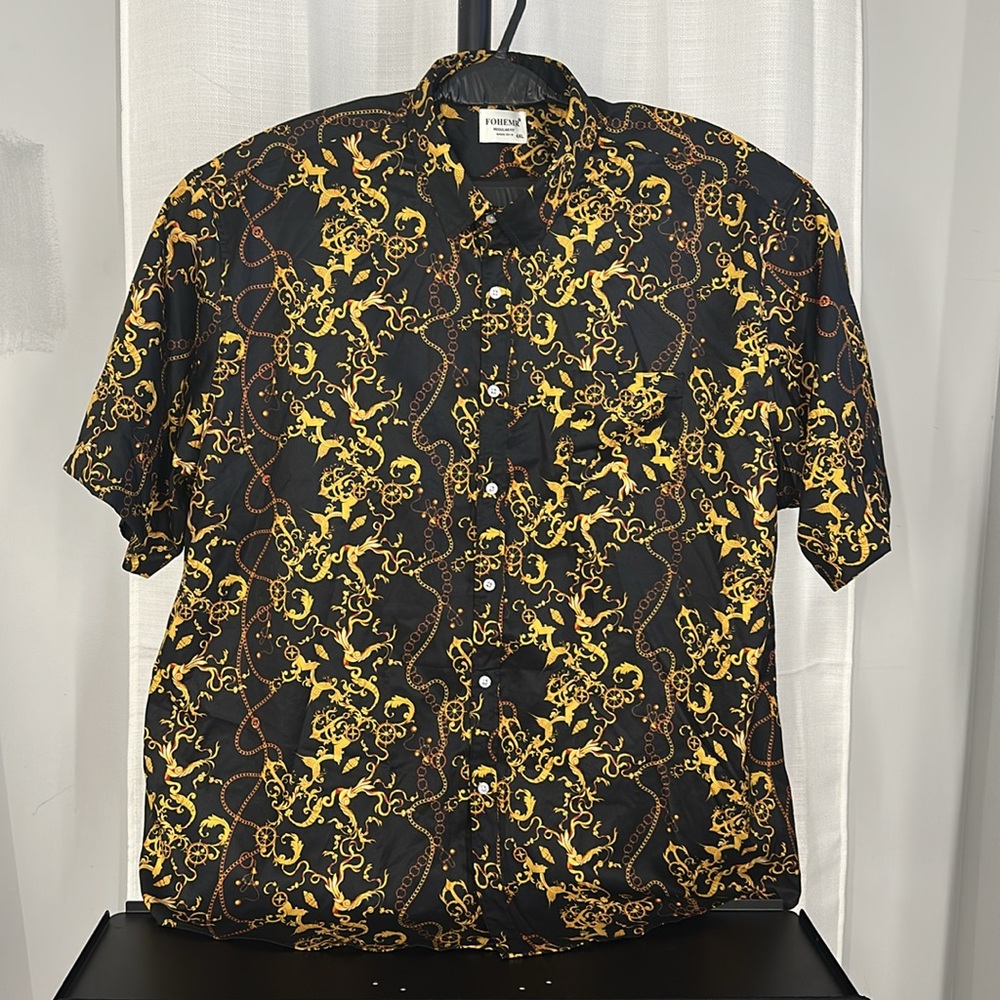 Elegant Black and Gold Casual Button Down Shirt